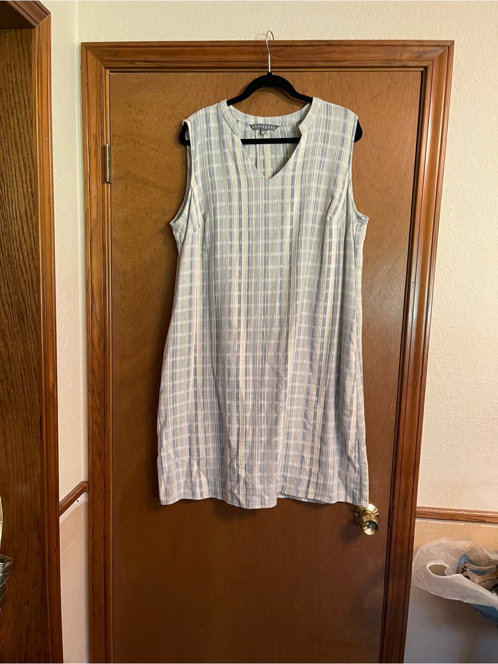 Sharagano Blue and White Plaid Sleeveless Shift Dress